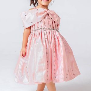 Pink Satin Bow Party Dress