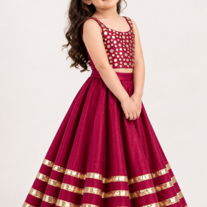 Deep Red Mirror Lehenga Set