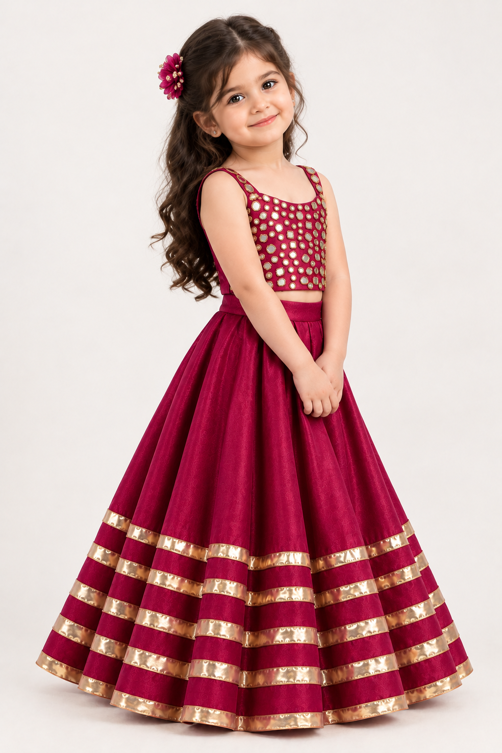 Deep Red Mirror Lehenga Set